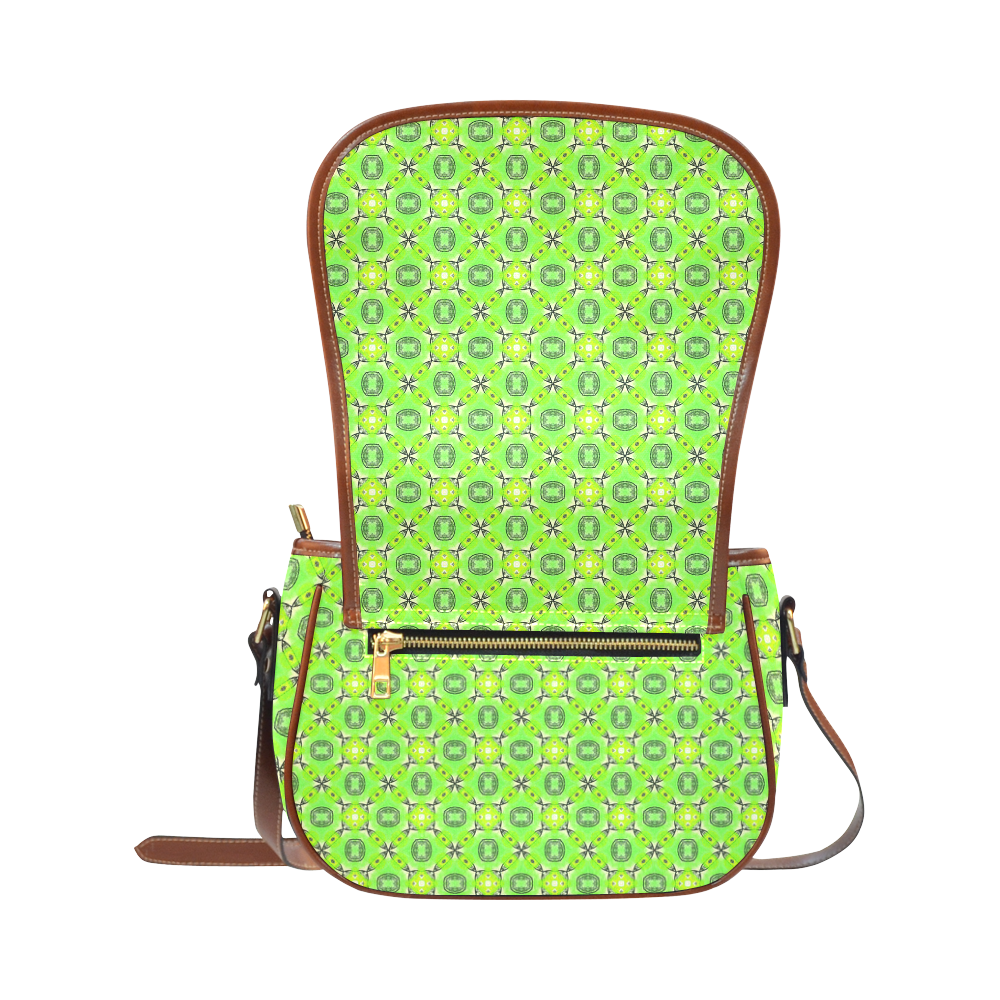 Vibrant Abstract Tropical Lime Foliage Lattice Saddle Bag/Small (Model 1649) Full Customization