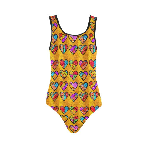 Orange Popart Heart by Nico Bielow Vest One Piece Swimsuit (Model S04)