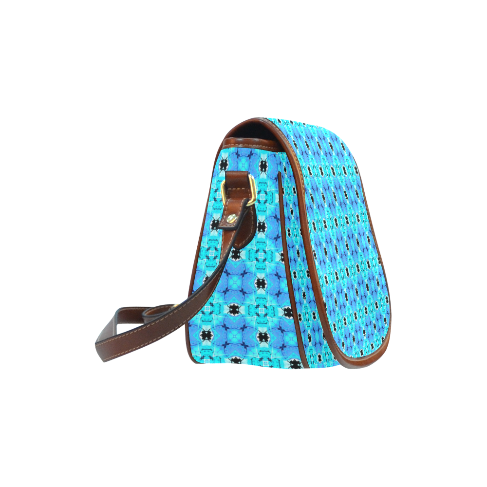 Vibrant Modern Abstract Lattice Aqua Blue Quilt Saddle Bag/Small (Model 1649) Full Customization