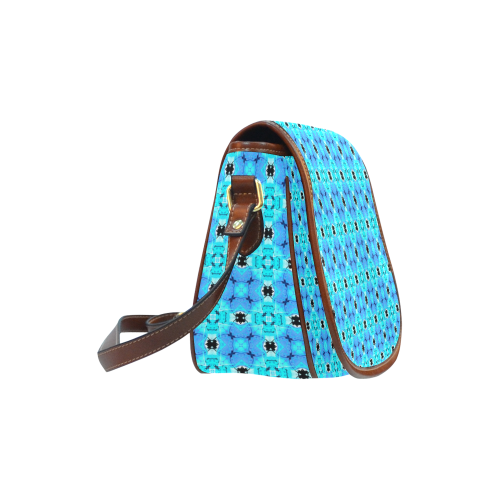 Vibrant Modern Abstract Lattice Aqua Blue Quilt Saddle Bag/Small (Model 1649) Full Customization