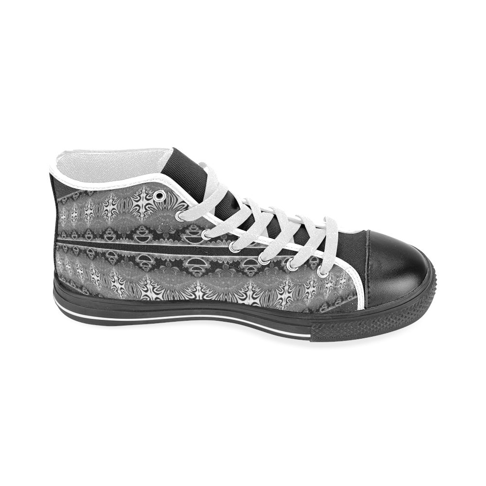 Kaleidoscope Fractal BORDER black white grey Men’s Classic High Top Canvas Shoes (Model 017)