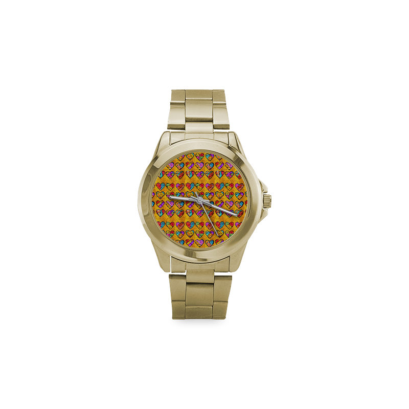 Orange Popart Heart by Nico Bielow Custom Gilt Watch(Model 101)