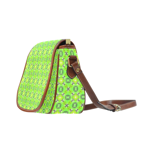 Vibrant Abstract Tropical Lime Foliage Lattice Saddle Bag/Large (Model 1649)