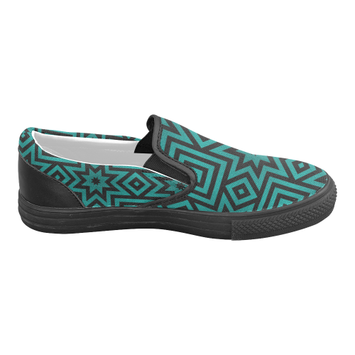 Teal/Black Tribal Pattern Women's Unusual Slip-on Canvas Shoes (Model 019)