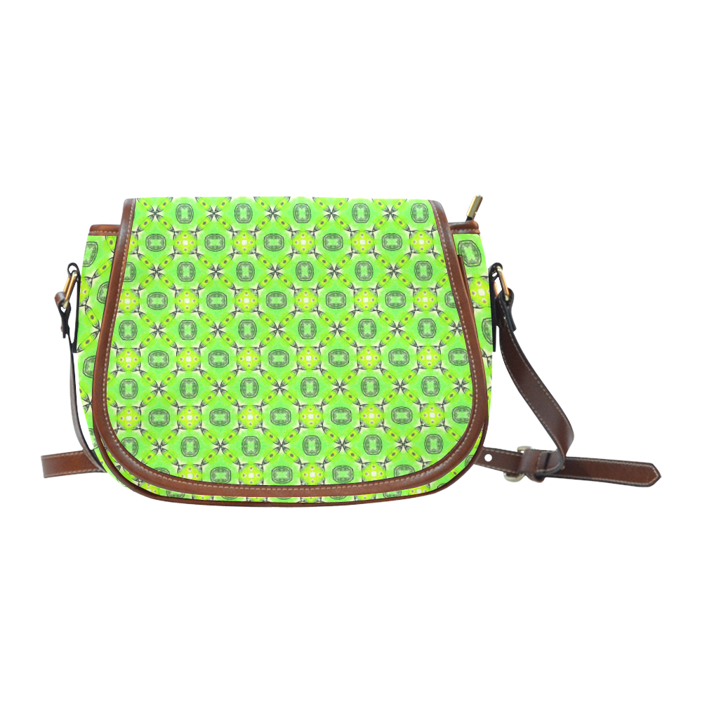 Vibrant Abstract Tropical Lime Foliage Lattice Saddle Bag/Small (Model 1649) Full Customization