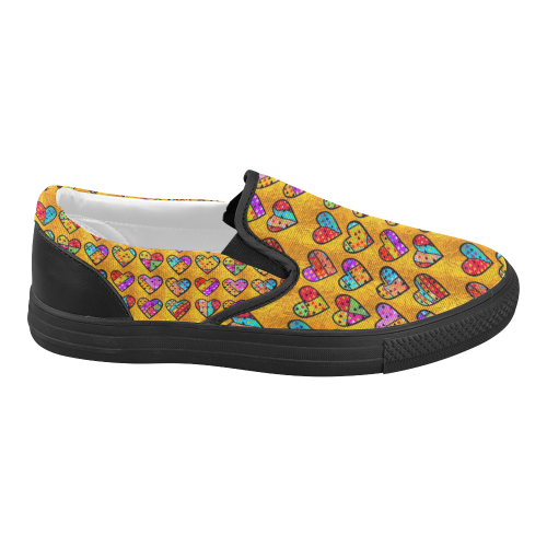 Orange Popart Heart by Nico Bielow Women's Slip-on Canvas Shoes (Model 019)