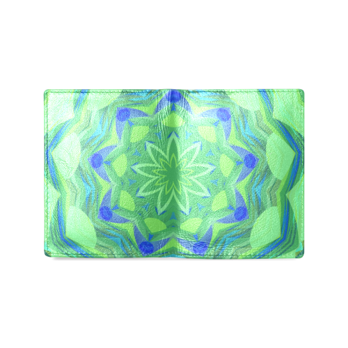 Cute Blue and green Angelfish Flower Men's Leather Wallet (Model 1612)
