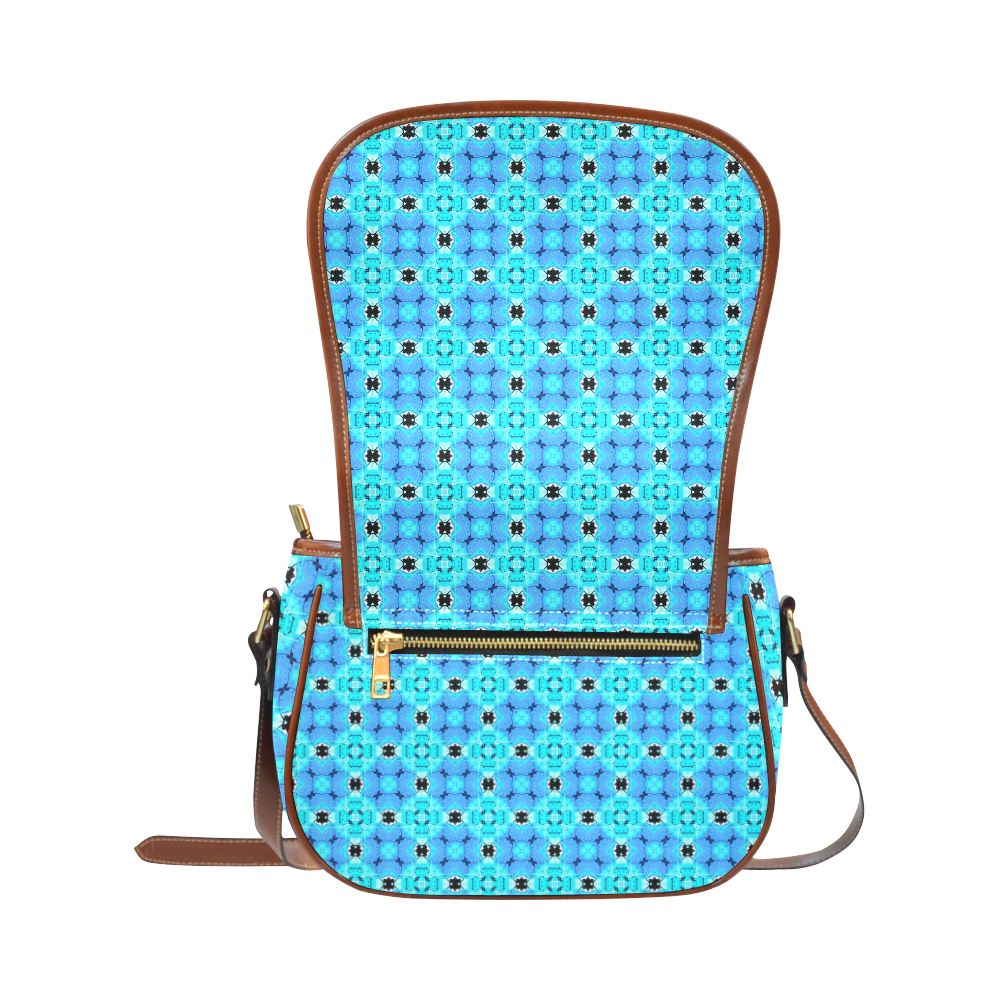 Vibrant Modern Abstract Lattice Aqua Blue Quilt Saddle Bag/Large (Model 1649)