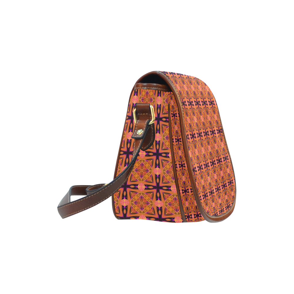 Peach Purple Abstract Moroccan Lattice Quilt Saddle Bag/Small (Model 1649) Full Customization
