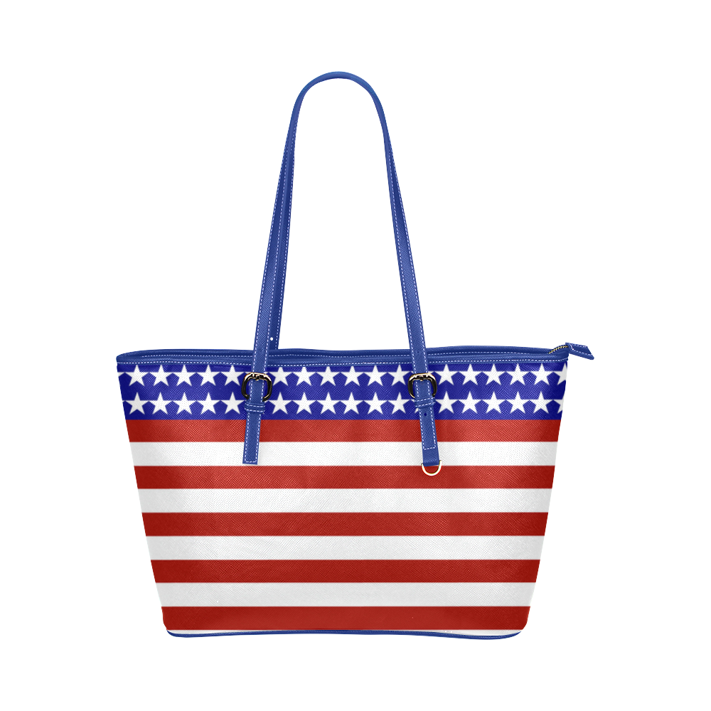 USA Patriotic Stars & Stripes Leather Tote Bag/Small (Model 1651)