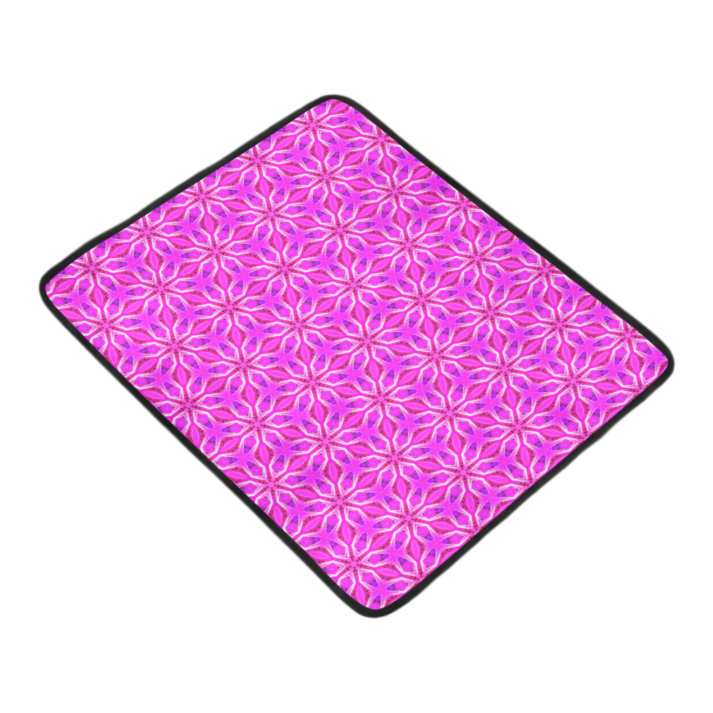 Pink Snowflakes Spinning in Winter Abstract Beach Mat 78"x 60"