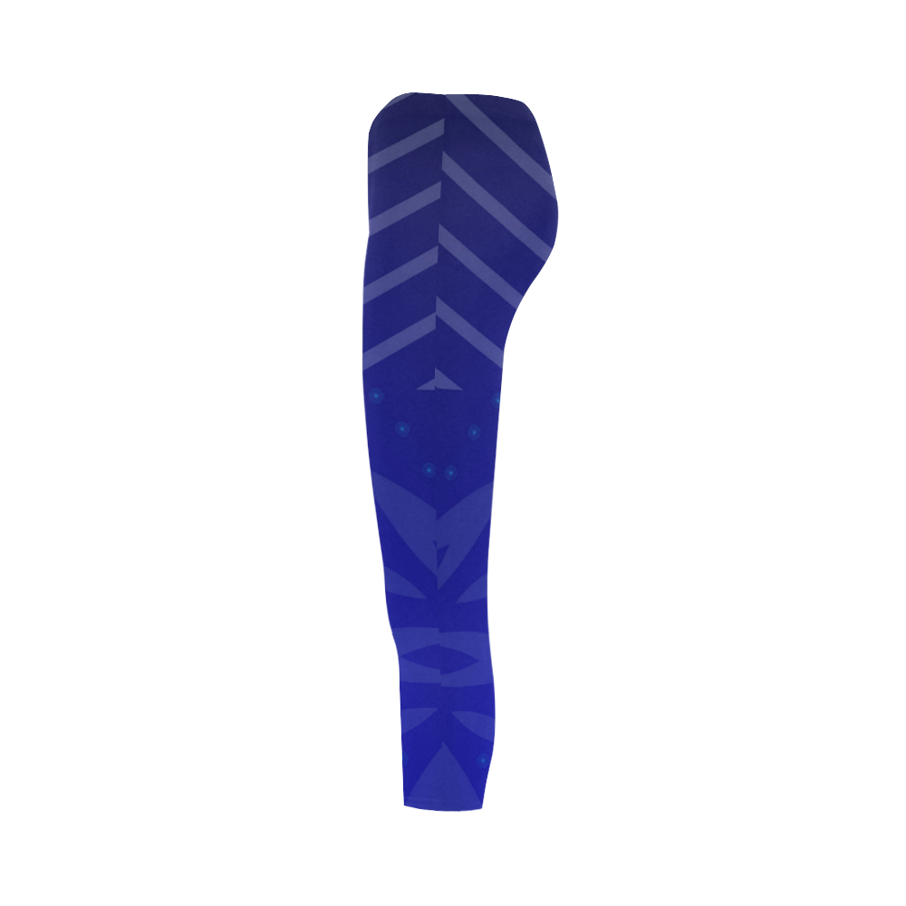 Blue Flowers Light Stripes Capri Legging (Model L02)