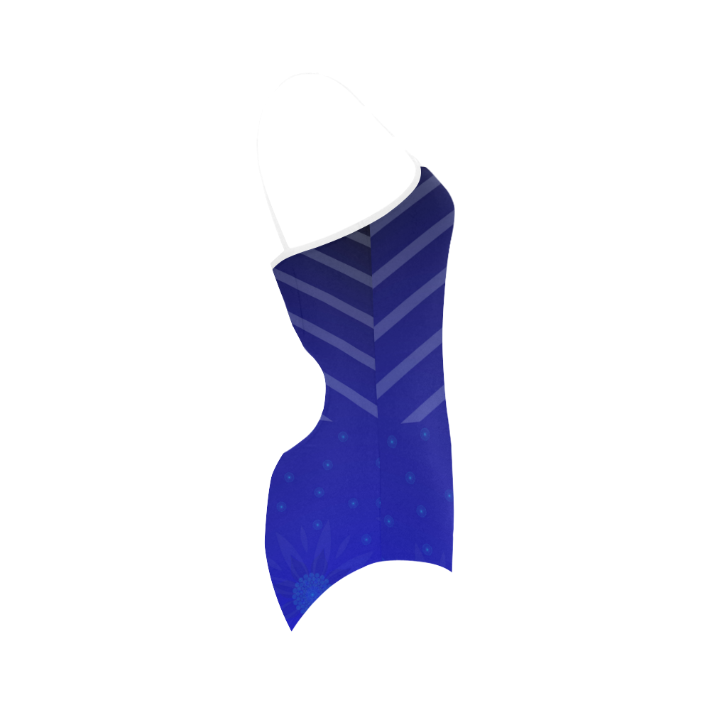 Blue flowers Light Stripes Strap Swimsuit ( Model S05)
