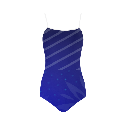 Blue flowers Light Stripes Strap Swimsuit ( Model S05)