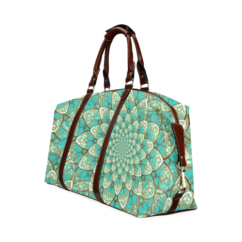 LOTUS FLOWER PATTERN gold turquoise white Classic Travel Bag (Model 1643)