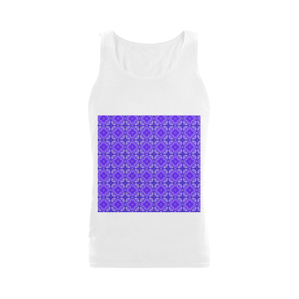 Purple Abstract Flowers, Lattice, Circle Quilt Plus-size Men's Shoulder-Free Tank Top (Model T33)