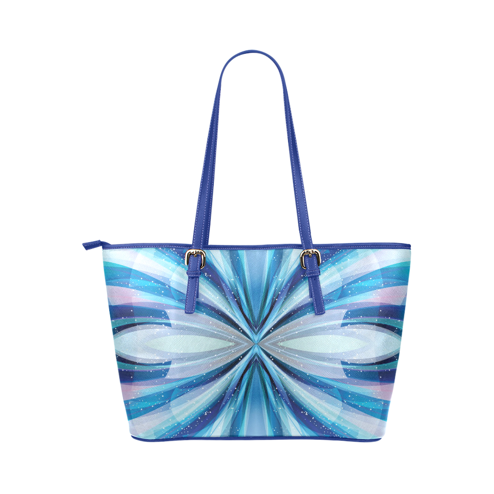 Abstract Blue Leather Tote Bag/Small (Model 1651)