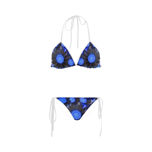 Blue Black Flowers Custom Bikini Swimsuit