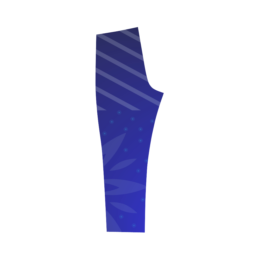 Blue Flowers Light Stripes Capri Legging (Model L02)
