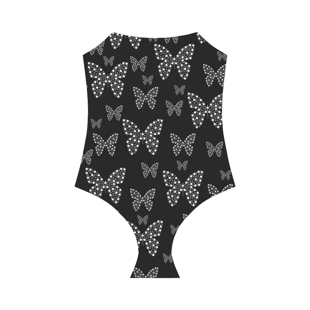 Black and White Butterflies Flowers Pattern Strap Swimsuit ( Model S05)