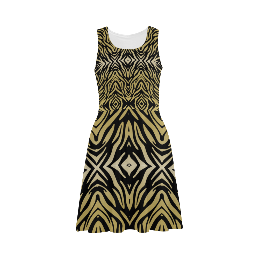 Gold Black Zebra Print Pattern Atalanta Sundress (Model D04)