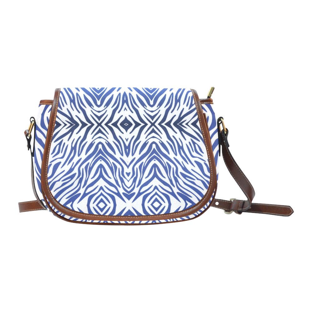 Blue Zebra Print Pattern Saddle Bag/Large (Model 1649)