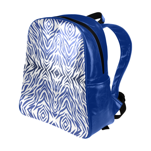 Blue Zebra Print Pattern Multi-Pockets Backpack (Model 1636)
