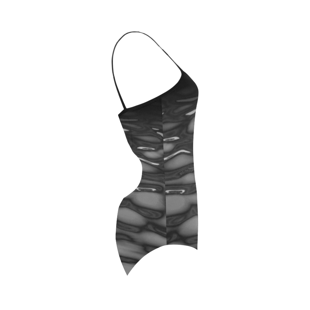 Black and White Water Waves Strap Swimsuit ( Model S05)