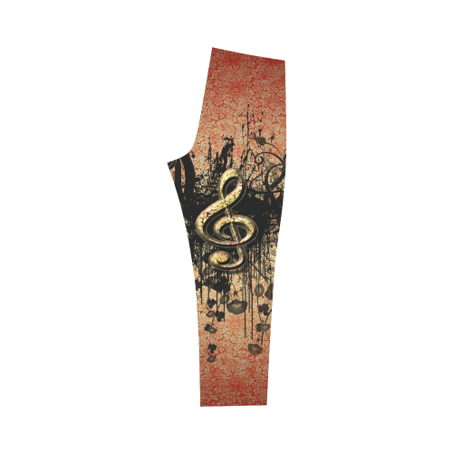 Decorative clef with floral elements and grunge Capri Legging (Model L02)