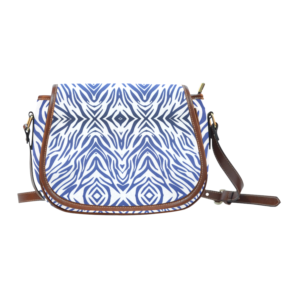 Blue Zebra Print Pattern Saddle Bag/Small (Model 1649) Full Customization