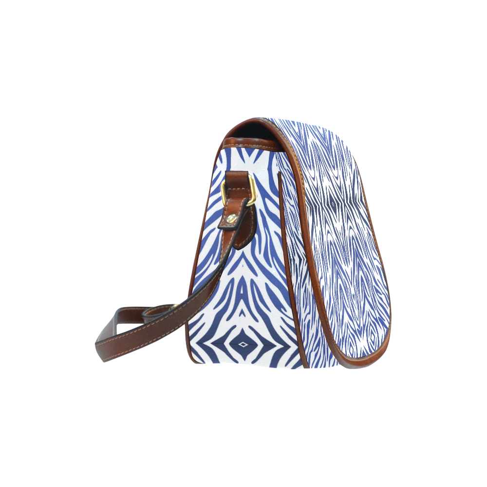 Blue Zebra Print Pattern Saddle Bag/Large (Model 1649)