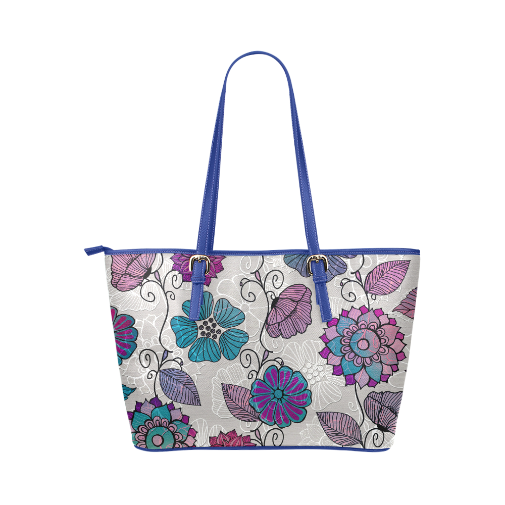 Flowing Flowers Leather Tote Bag/Large (Model 1651)