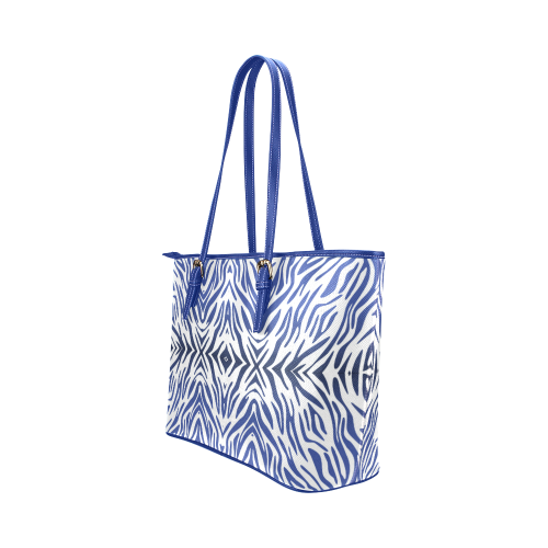 Blue Zebra Print Pattern Leather Tote Bag/Small (Model 1651)