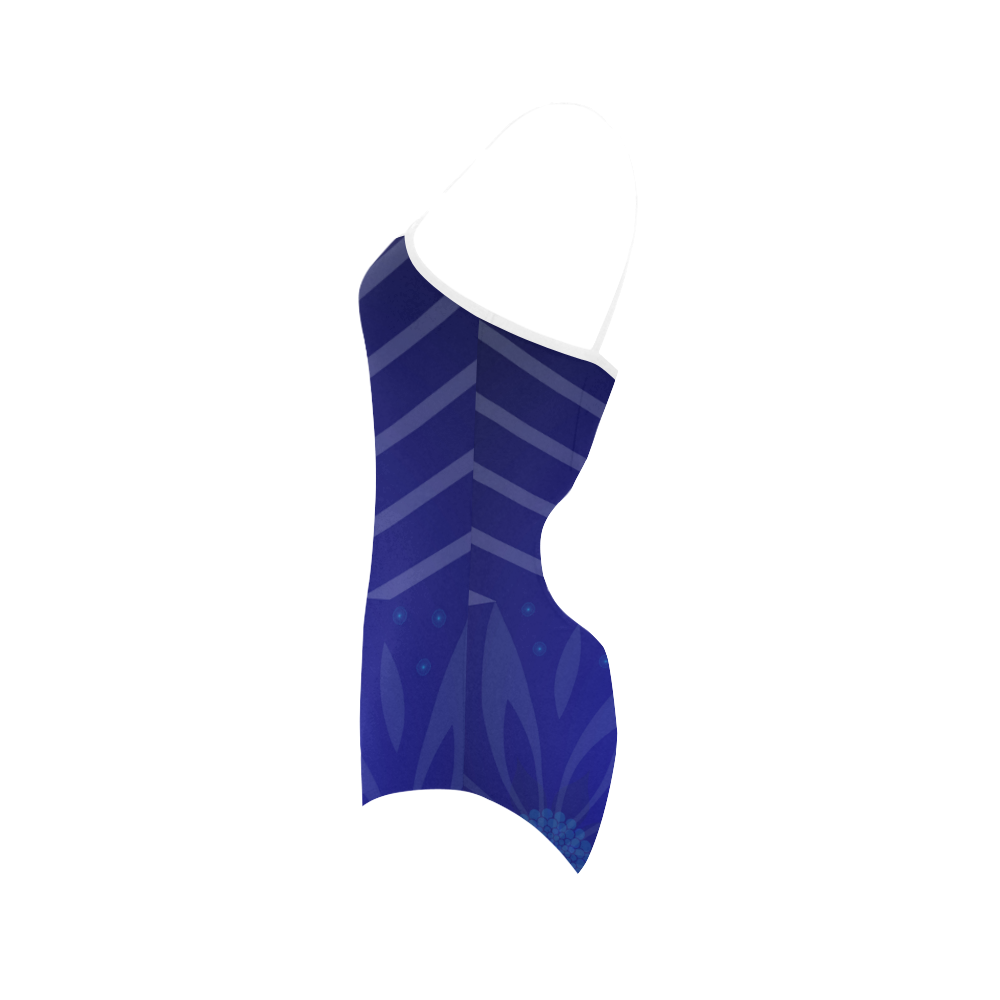 Blue flowers Light Stripes Strap Swimsuit ( Model S05)