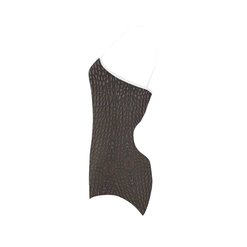 Brown Gator Skin Leather Strap Swimsuit ( Model S05)