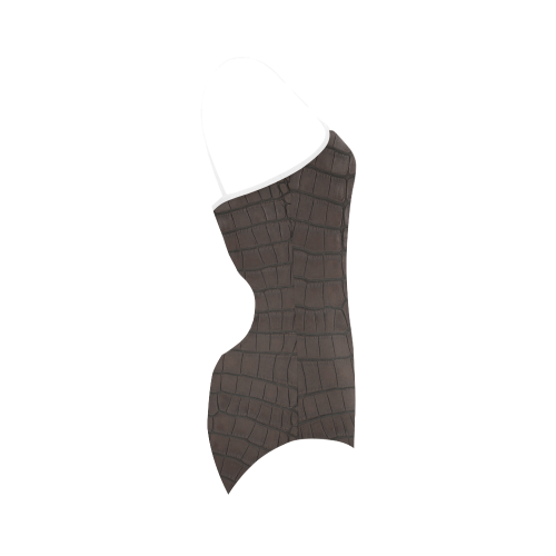 Brown Gator Skin Leather Strap Swimsuit ( Model S05)