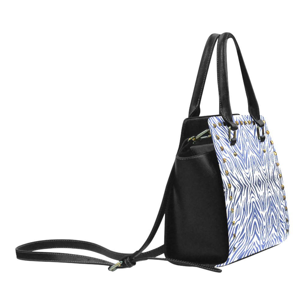 Blue Zebra Print Pattern Rivet Shoulder Handbag (Model 1645)