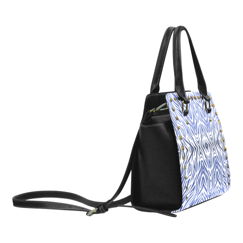 Blue Zebra Print Pattern Rivet Shoulder Handbag (Model 1645)