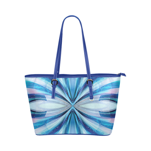 Abstract Blue Leather Tote Bag/Large (Model 1651)