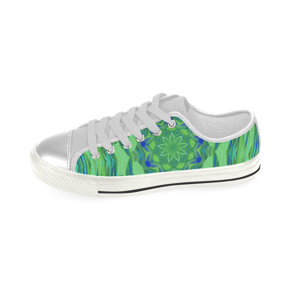 Blue and Green Angelfish Flower Women's Classic Canvas Shoes (Model 018)