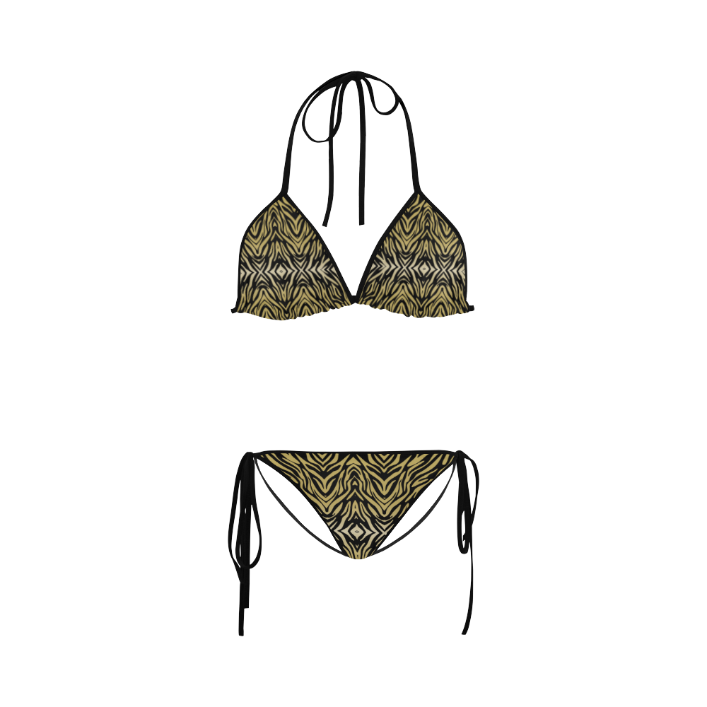 Gold Black Zebra Print Pattern Custom Bikini Swimsuit