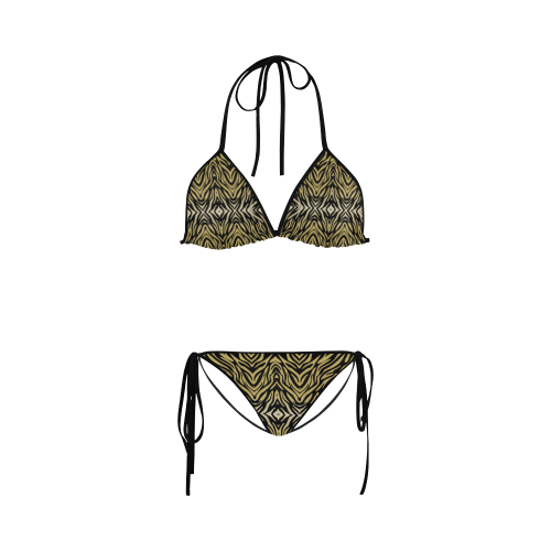 Gold Black Zebra Print Pattern Custom Bikini Swimsuit