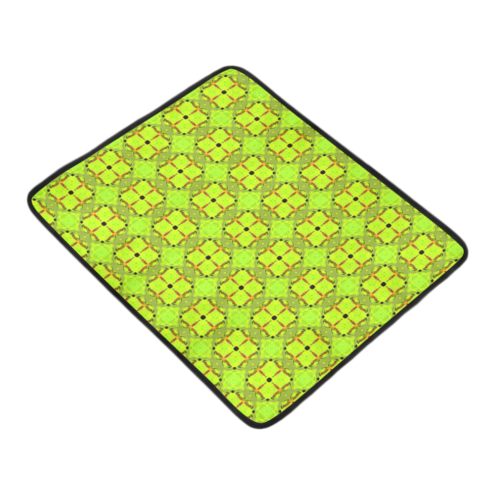 Lime Gold Geometric Squares Diamonds Beach Mat 78"x 60"