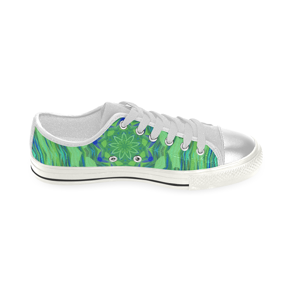 Blue and Green Angelfish Flower Women's Classic Canvas Shoes (Model 018)