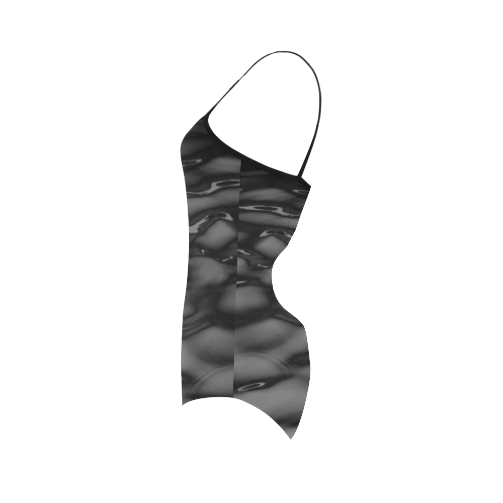 Black and White Water Waves Strap Swimsuit ( Model S05)