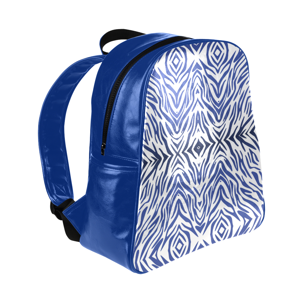 Blue Zebra Print Pattern Multi-Pockets Backpack (Model 1636)