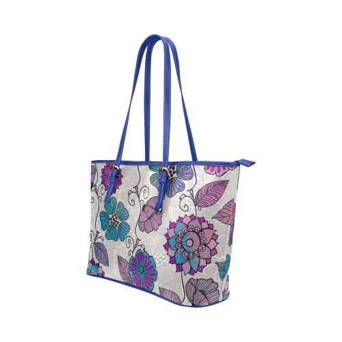 Flowing Flowers Leather Tote Bag/Large (Model 1651)