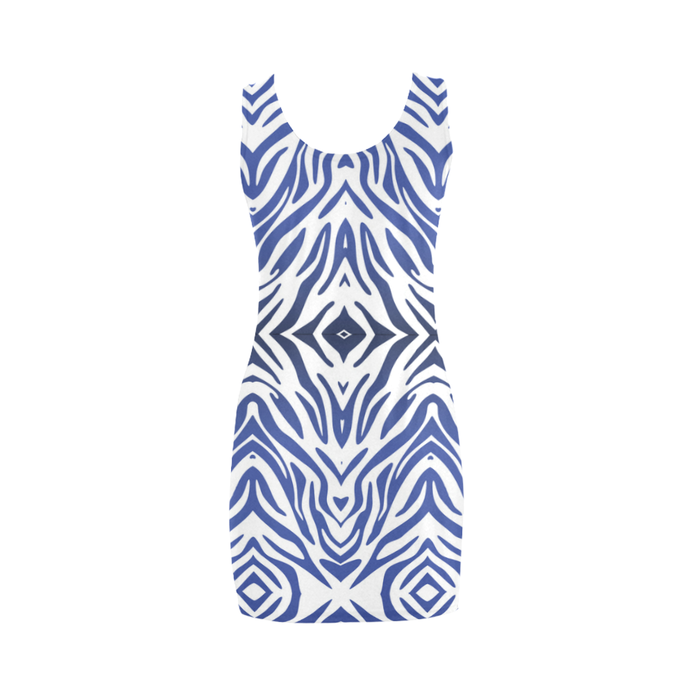 Blue Zebra Print Pattern Medea Vest Dress (Model D06)