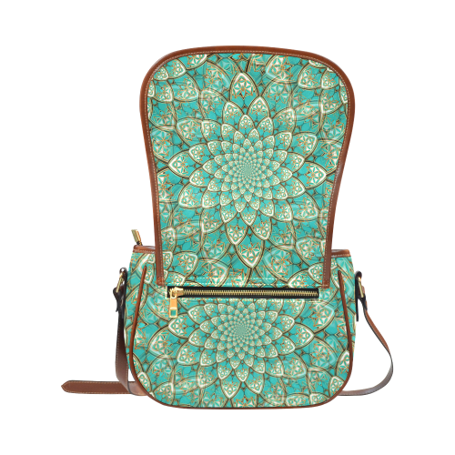 LOTUS FLOWER PATTERN gold turquoise white Saddle Bag/Small (Model 1649) Full Customization