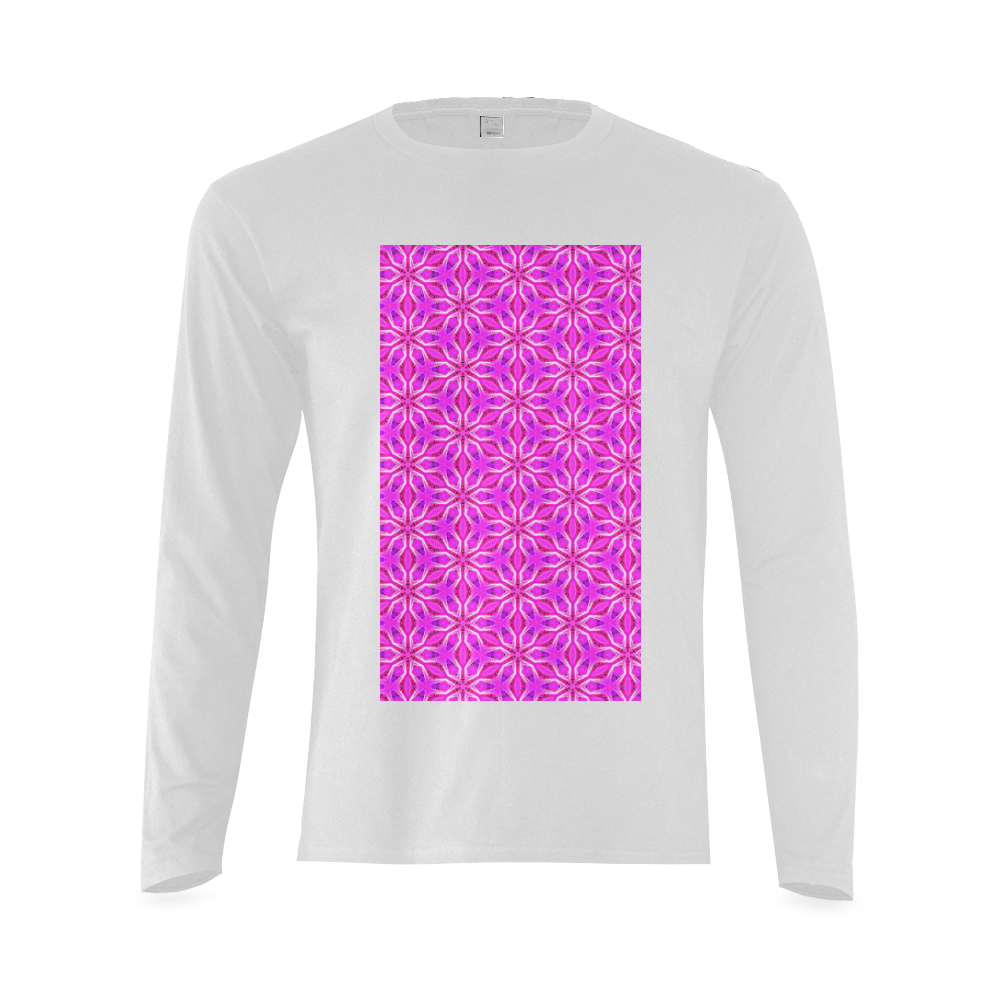 Pink Snowflakes Spinning in Winter Abstract Sunny Men's T-shirt (long-sleeve) (Model T08)